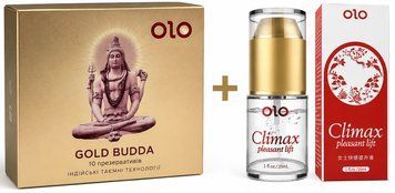 Набор презервативов OLO Gold Budda 10 шт + возбуждающий гель OLO Climax 20 мл OLO4567 фото