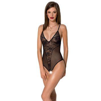 Боди с ажурным декором и открытым шагом Passion URSULA BODY XXL/XXXL, black SO5831 фото