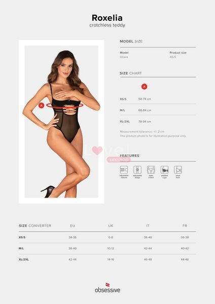 Боди Obsessive Roxelia crotchless teddy XS/S SO9065 фото