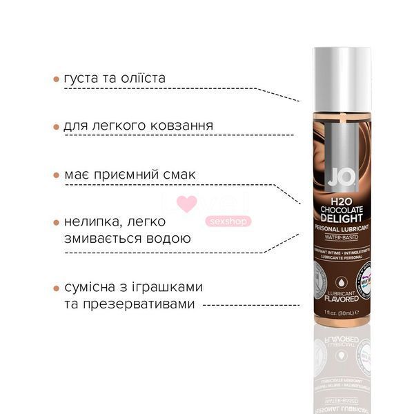 Змазка на водній основі JO H2O &mdash; Chocolate Delight (30 мл) без цукру, рослинний гліцерин SO1475 фото