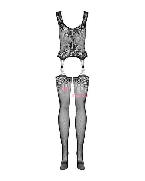 Бодістокінг Obsessive Bodystocking F221 XL/XXL, силуетний квітковий малюнок, імітація панчіх SO7229 фото