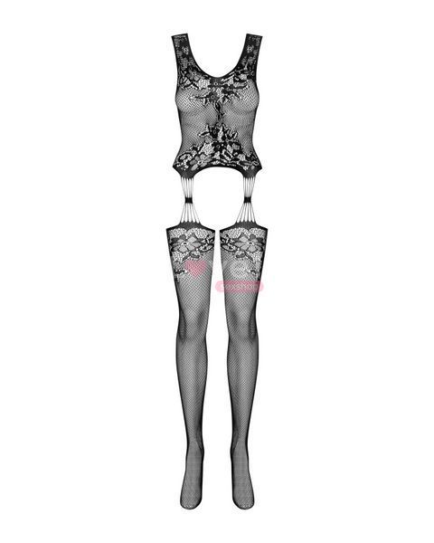 Бодістокінг Obsessive Bodystocking F221 XL/XXL, силуетний квітковий малюнок, імітація панчіх SO7229 фото