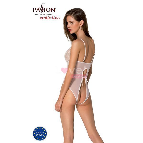Боді з ажурним декором та відкритим кроком Passion URSULA BODY L/XL, white SO5832 фото