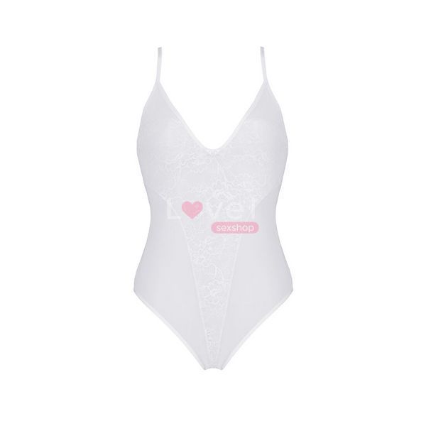 Боді з ажурним декором та відкритим кроком Passion URSULA BODY L/XL, white SO5832 фото