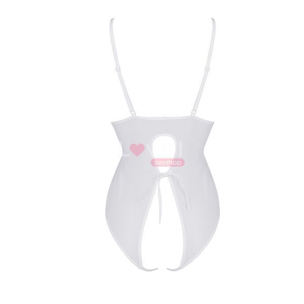 Боді з ажурним декором та відкритим кроком Passion URSULA BODY L/XL, white SO5832 фото
