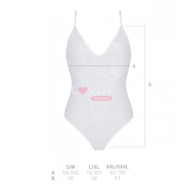 Боді з ажурним декором та відкритим кроком Passion URSULA BODY L/XL, white SO5832 фото