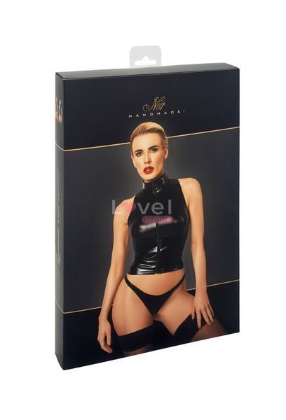 Топ Noir Handmade F324 Glam, XXL, black, халтер, на блискавці, вінілові вставки, комір-стійка SX0379 фото