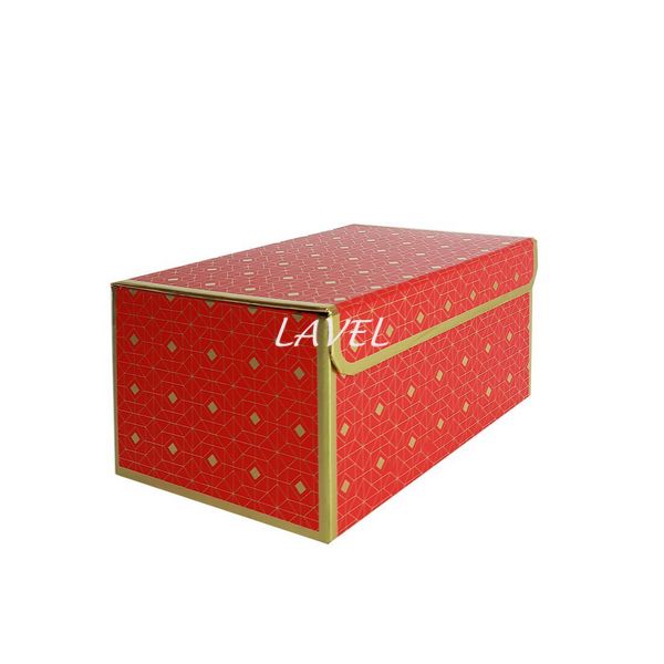 Подарункова коробка червона з золотим геометричним малюнком, L — 25,3×18×13,5 см SO8911 фото