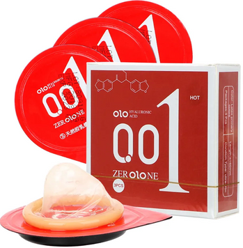 Збуджуючі презервативи OLO 0.01 ZER Red, розігріваючий ефект, 3 шт OL0098G фото