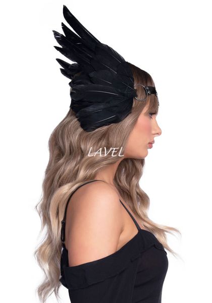 Повязка на голову с крыльями Leg Avenue Feather headband Black, перья и натуральная кожа SO7944 фото