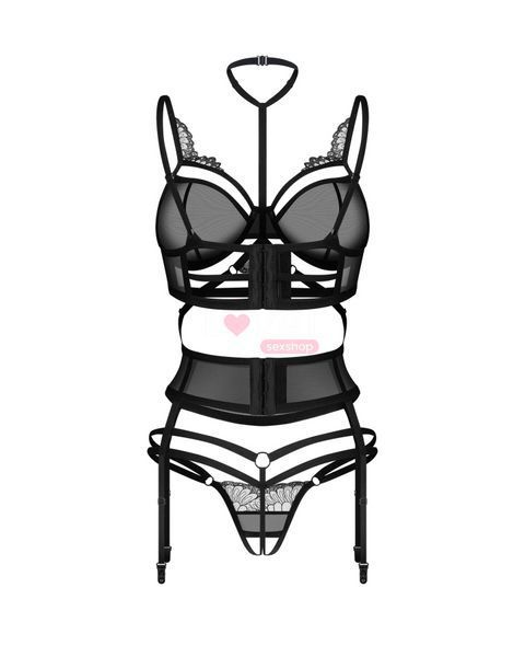 Комплект Obsessive Premisis Black 3-pcs crotchless set S/M SX3114 фото