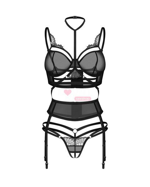Комплект Obsessive Premisis Black 3-pcs crotchless set S/M SX3114 фото