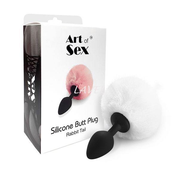 Силіконова анальна пробка М Art of Sex - Silicone Bunny Tails Butt plug White, діаметр 3,5 см SO6695 фото