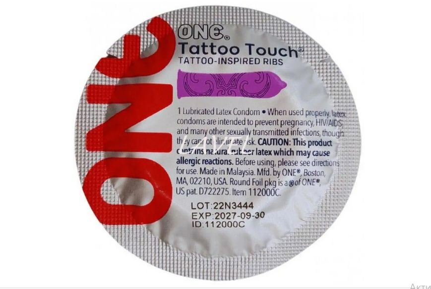 Презерватив - One Tattoo Touch фіолетовий, 1шт ON223444 фото