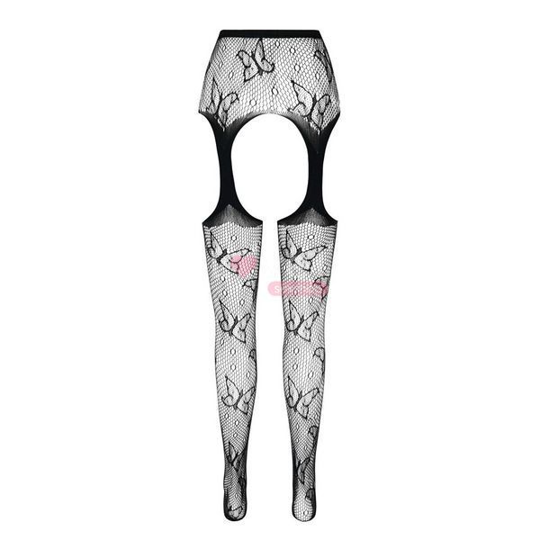 Эротические колготки-бодистокинг Passion ECO S001 black, с доступом, декор бабочки, подвязки SO7084 фото