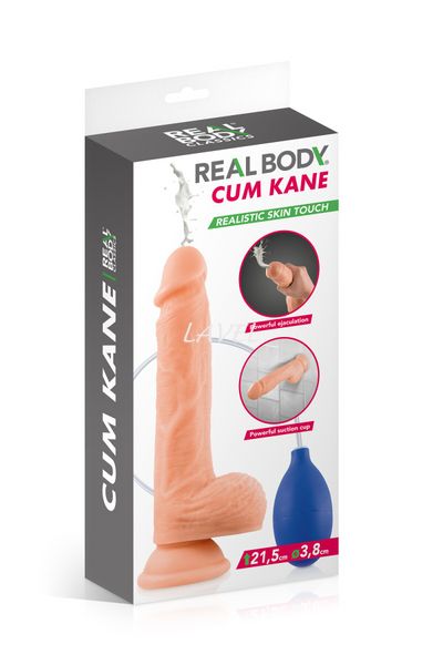 Кончающий фаллоимитатор Real Body — Cum Kane, длина 21,5 см, диам. 3,8 см, ТРЕ, присоска SO7001 фото