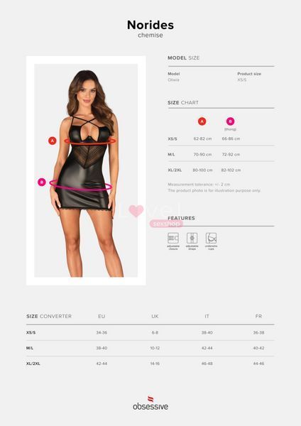 Сорочка Obsessive Norides chemise & thong XL/2XL SX1162 фото