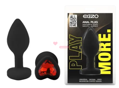 Силиконовая анальная пробка EGZO Silicone Black Heart Plug Red, size S SBH-03S фото