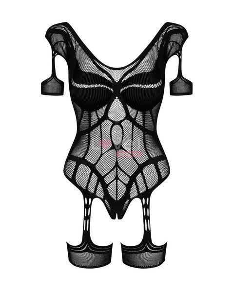Нейлоновий бодістокінг з імітацією гартер Obsessive Bodystocking G334 S/M/L, black, з доступом SO7700 фото