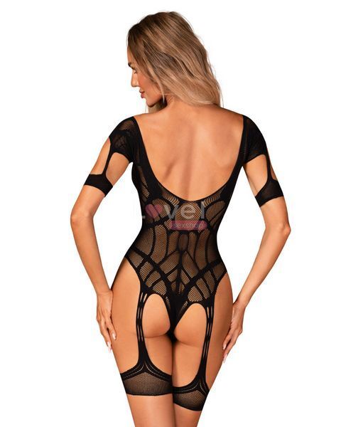 Нейлоновий бодістокінг з імітацією гартер Obsessive Bodystocking G334 S/M/L, black, з доступом SO7700 фото