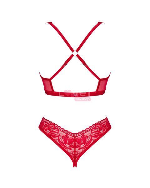 Комплект білизни Obsessive Lacelove cupless 2-pcs set M/L Red, відкритий доступ, відкриті груди SO8653 фото