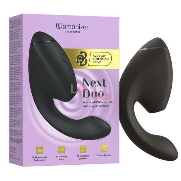 Подвійний вакуумний кліторальний стимулятор з вібрацією Womanizer Next Duo - Black SX3866 фото