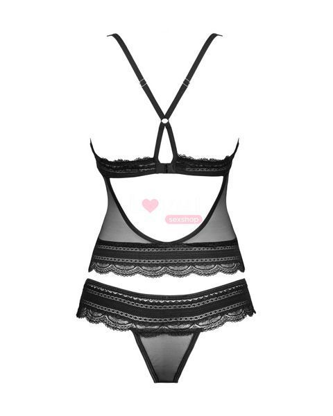 Полупрозрачный набор с украшениями Obsessive Ivannes top & thong 2XL/3XL, черный, топ и танга SO7285 фото