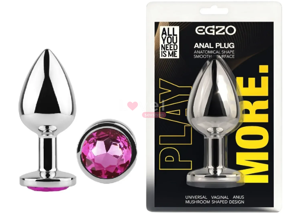 Анальна пробка з кристалом EGZO Silver Round Plug Rose size S MSR-12S фото