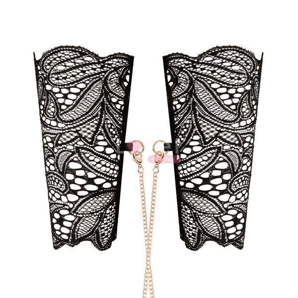 Мереживні наручники та комір Rosy Gold - Lace Cuffs and Collar - Black SX1196 фото