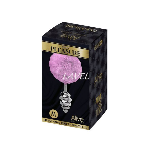 Металлическая анальная пробка Кроличий хвостик Alive Fluffy Twist Plug M Purple, диаметр 3,4 см SO6308 фото