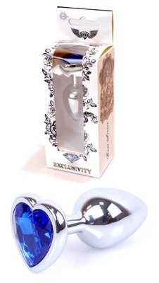 Анальна пробка металева з кристалом серце Jewellery SILVER, кристал синій (дов 7см, ширина 2,7см) BS6400050 фото