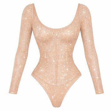 Сексуальне боді в сітку з камінцями, бежеве, ONE SIZE (42/44) TNS1351 фото