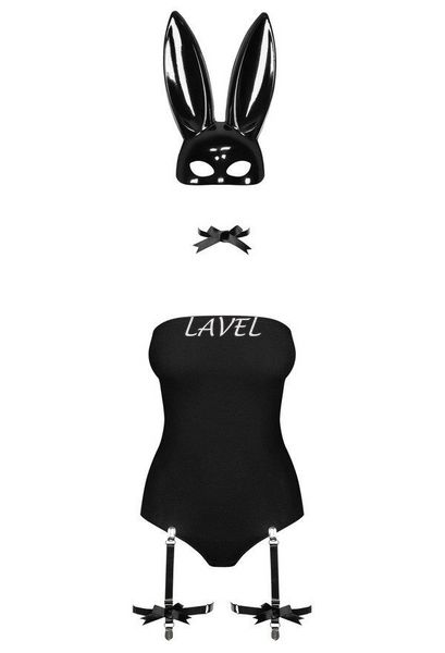 Еротичний костюм кролика Obsessive Bunny costume L/XL, black, боді, чокер, гартери, панчохи, маска SO7702 фото