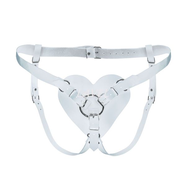 Трусики Сердце для страпона из натуральной кожи Feral Feelings - Hearts Strap-on Belt White SO9418 фото