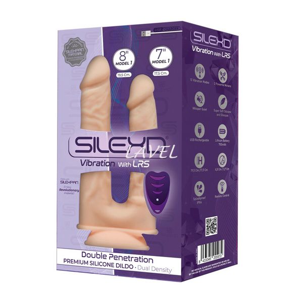 Подвійний фалоімітатор з вібрацією SilexD Double Gusto Vibro Flesh (Model 1 size 8" & 7") + LRS, діа SO8209 фото