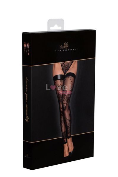 Панчохи без миска Noir Handmade F243 Tulle stockings with patterned flock embroidery, XXL SX0159 фото