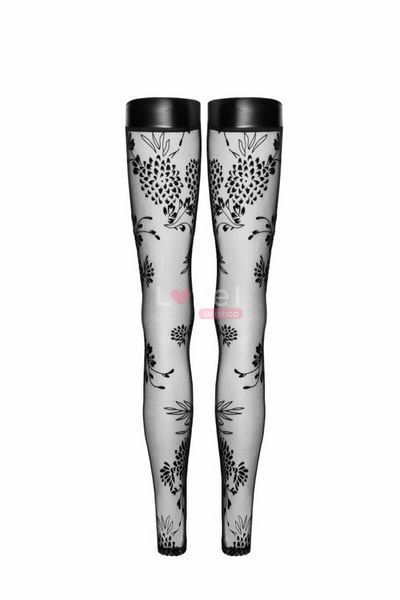 Панчохи без миска Noir Handmade F243 Tulle stockings with patterned flock embroidery, XXL SX0159 фото
