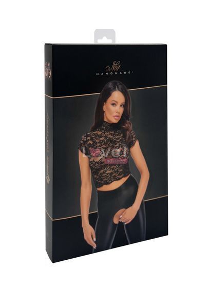 Топ Noir Handmade F303 Essence, XXL, black, мереживний, короткий рукав, комір-стійка SX0259 фото