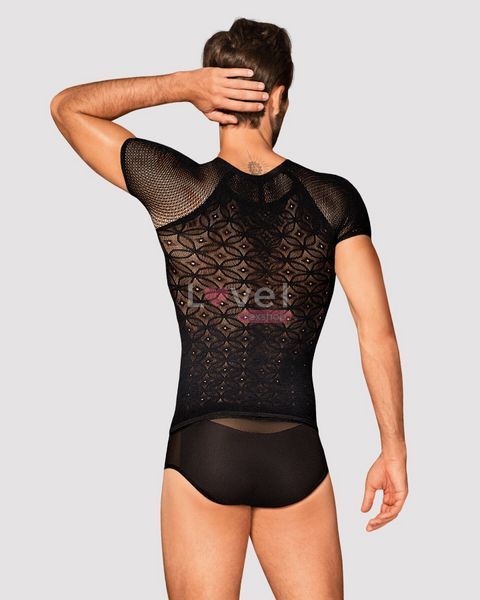 Мужская полупрозрачная футболка с орнаментом Obsessive T102 T-shirt S/M/L, черная SO7310 фото