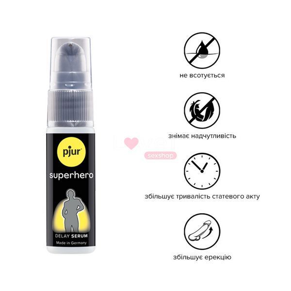 Пролонгувальний гель pjur Superhero Serum 20 мл, створює невидиму плівку, що знижує чутливіст PJ12090 фото