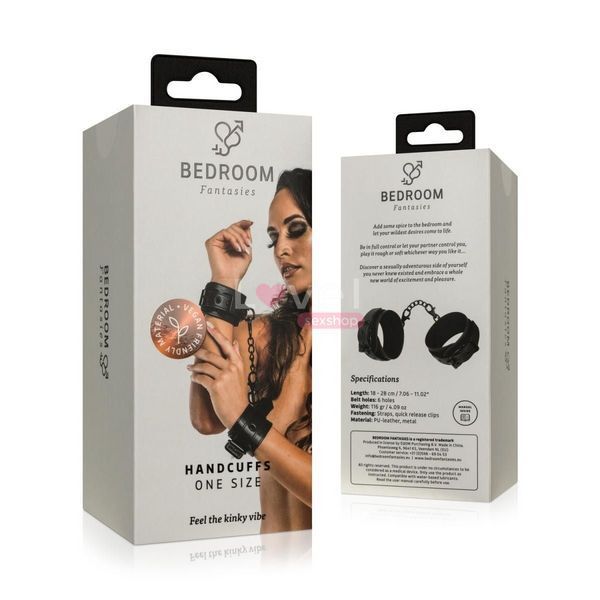Наручники Bedroom Fantasies: Faux Leather Handcuffs One Size, чорні SO8803 фото