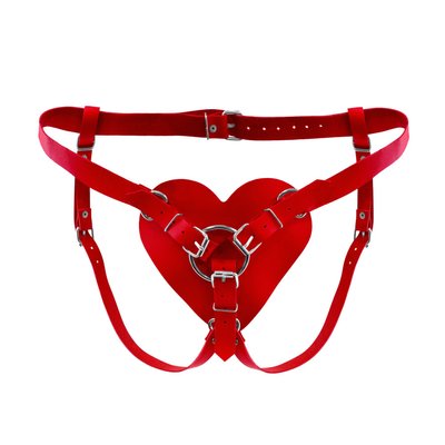 Трусики Сердце для страпона из натуральной кожи Feral Feelings - Hearts Strap-on Belt Red SO9419 фото