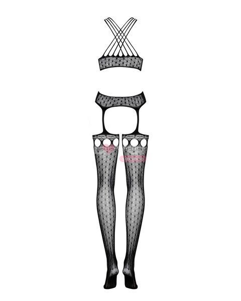 Бодістокінг Obsessive Bodystocking G313 S/M/L, шнурівка, геометричний декор SO7237 фото