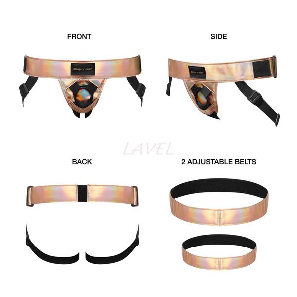 Трусы для страпона Strap-On-Me Leatherette Harness Curious Holographic Rose Gold SO7812 фото