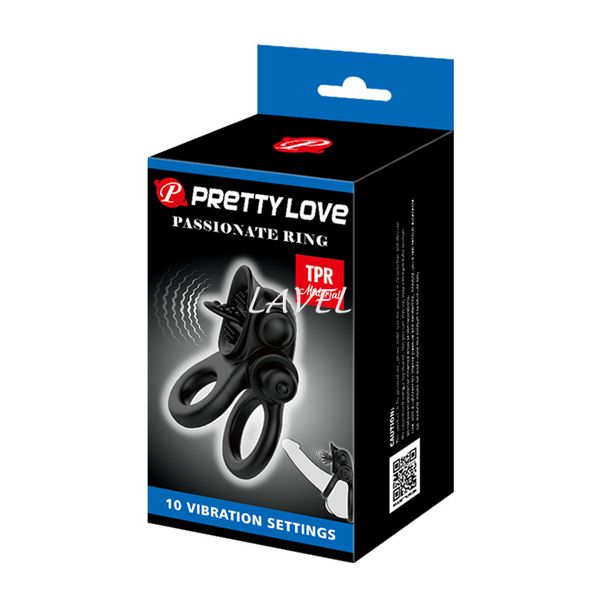 Эрекционное кольцо с вибрацией на пенис Pretty Love Vibrating Passionate Cock Ring Black 6603BI1171 фото