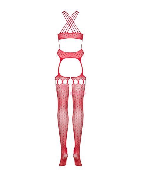 Бодістокінг Obsessive Bodystocking G313 S/M/L red, шнурівка, геометричний декор SO7238 фото