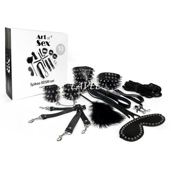 BDSM-набір Art of Sex – Spikes BDSM Set Leather, 10 предметів, чорний, натуральна шкіра SO7140 фото