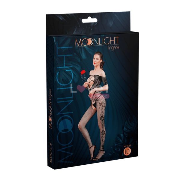 Бодістокінг з доступом Moonlight Model 10 XS-L Black, імітація шнурівки, квітковий декор, відкриті п SO6343 фото