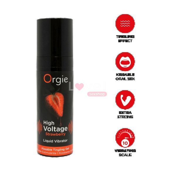 Жидкий вибратор Orgie High Voltage &ndash; Strawberry, 15 мл, эффект мурашек, очень мощный, вкус клубники SX0937 фото