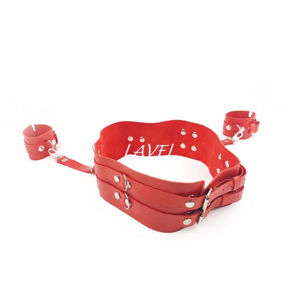 Кожаный пояс с наручниками Lavel, красный LAV2000085 фото